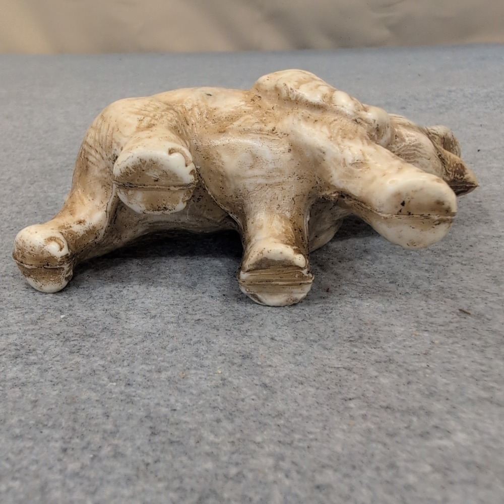 Vintage Style Elephant Figurine Trunk Up Good Luck Statue Rustic Cream Brown - Picture 4 of 4